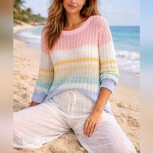 Talbots Multi Color Stripe Pastel Coastal Breeze Loose Knit Sweater, Size P
